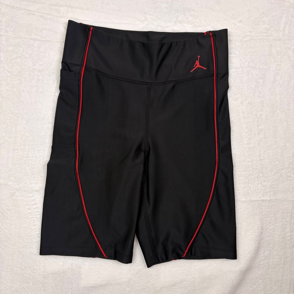 Jordan Womens Tight Fit Biker Shorts Black Red Jumpman Athletic Size S